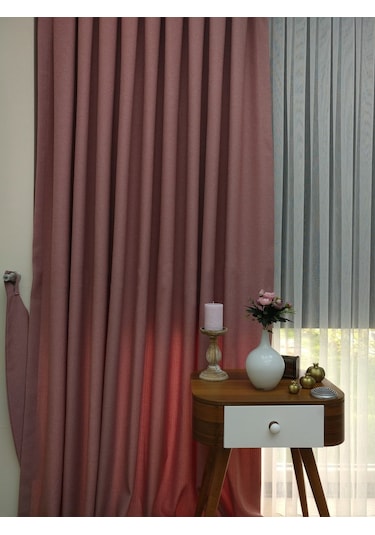 Evdepo Home Keten Pembe Fon Perde Tek Kanat Pembe