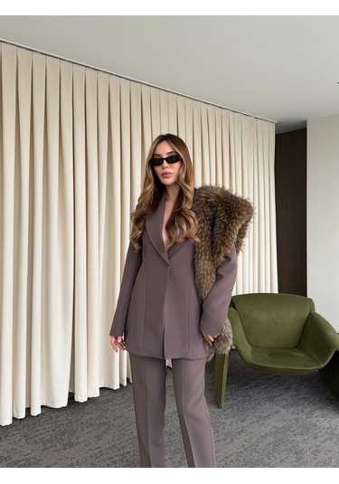 Laluvia Kahverengi Belden Oturtma Blazer Ceket - 9684 Kahverengi