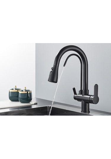 Mutfak Evye Bataryası Dual Su Arıtma Çıkışlı Kısa Model Mat Siyah