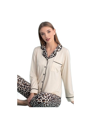 Berna Collection Kadın Pijama Takımı Düğmeli Yumuşak Dokulu Esnek Ekru