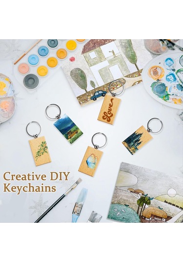 Gatherco 25 Adet Ahşap Anahtarlık Boşluğu Ahşap Anahtarlık, Tamamlanmamış Boş Anahtarlıklar Toplu, Kişiselleştirilmiş Gravür Boş Anahtarlıklar