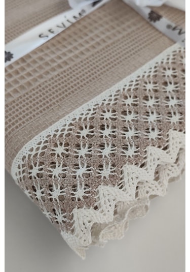 Tek Kişilik İki Renkli Kopanaki Dantelli Petek Pike - Waffle Dokuma -160x230 Cm-kapuçino Cappuccıno Cappuccino
