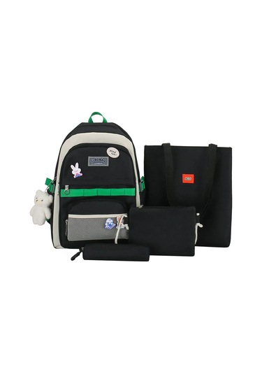 Şık Ve Pratik Dört Parçalı Okul Çantası Seti Ortaokul Ve İlkokul Öğrencileri İçin Kore Tarzı Büyük Kapasiteli, Hafif Ve Ergonomik Sırt Çantası, Dayanıklı Ve Modaya Uygun Tasarım Siyah