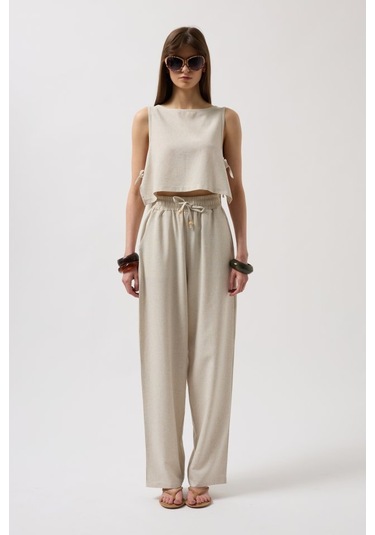 Yandan Bağlamalı Crop Bluz Altın