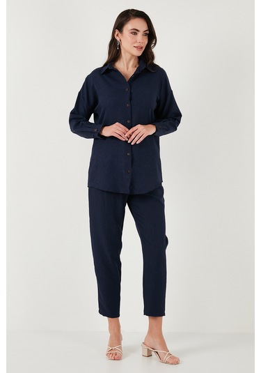 Lela Keten Karışımlı Regular Fit Lastikli Bel Uzun Kollu Alt Üst Bayan Takım 6696622 Lacivert