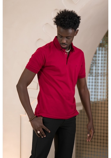 Paul Martin Örme Polo Yaka Regular Fit Pamuklu Ve Likralı T-shirt Bordo