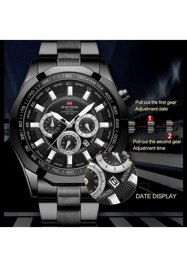 Siyah Va Va Voom Kuvars Kol Saatleri Moda Erkek Izle İş Tarzı Paslanmaz Çelik Kayış Takvim Kadran Kuvars Hareketi Kol Saati