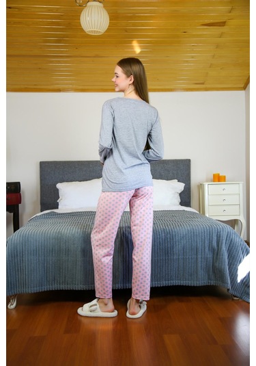 Akbeniz Kadın Penye Uzun Kol Pijama Takım 4118 - S Gri