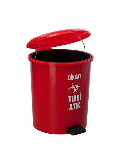 Safell Pedallı Tıbbi Atık Çöp Kovası 40 Lt Kırmızı İç Kovalı