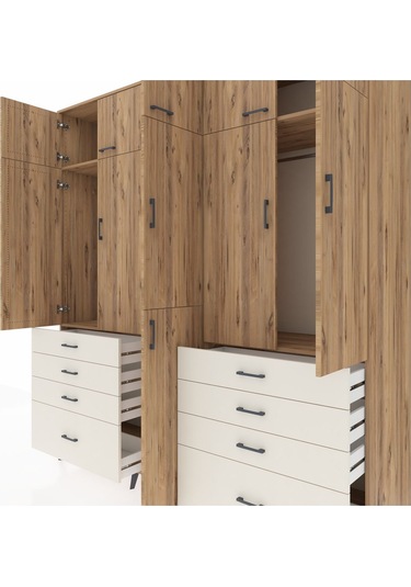 Kronos Dolap 8 Raflı 8 Çekmeceli 3 Askılı 220x59x243 Çam-çam/aytaşı Atlas Çam/aytası