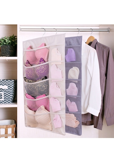 Cbtx 25 Cepli Dolap Sütyen İç Giyim Çorap Saklama Oxford Kumaş Çift Taraflı Askılı Çanta - Bej