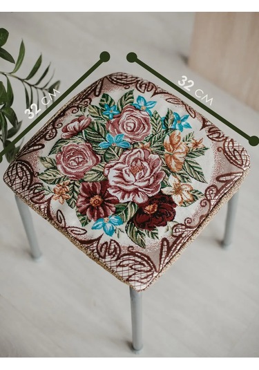 Iv-trik-stail Kare Lastikli Goblen Tabure Yastığı 32x32 159143397 Kahverengi