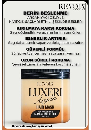 Revola Luxeri Kabaran Saçlar İçin Tuzsuz Saç Maskesi 500 Ml Argan
