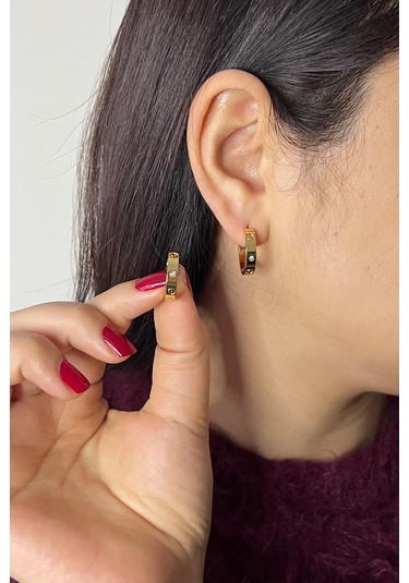 Gold Kaplama Taşlı Çelik Küpe Gold