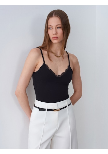 Dilvin 21191 Dantelli Top-siyah