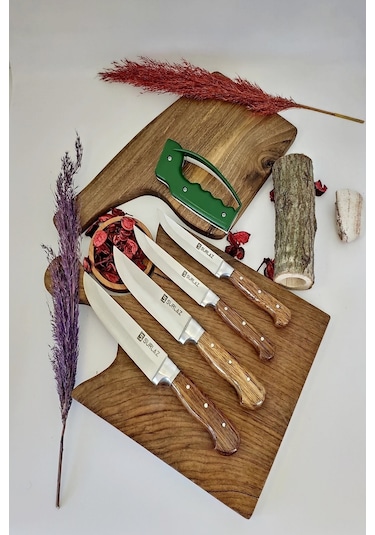 Sürmene 4'lü Mutfak Bıçak Seti Kasap Bıçağı Ahşap