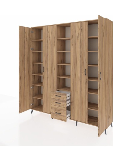 Hyperion Dolap 17 Raflı 3 Çekmeceli 4 Kapaklı 220x44x243 Çam-çam/çam Atlas Çam/atlas Çam