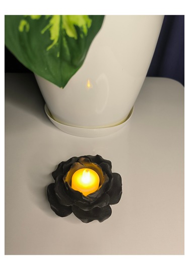 Mumluk - Gül Tealight Tutucu Siyah