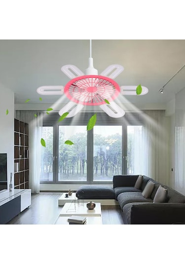 Homyl E27 Soket Fan Işık Küçük Tavan Vantilatörü Pembe