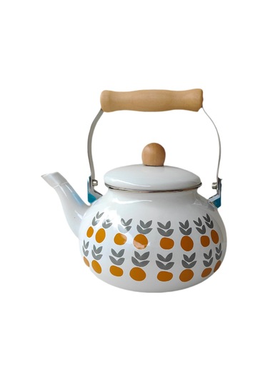 Emaye Çaydanlık Porselen Emayel Tikek 2.5l Sağlam Isıya Dayanıklı Vintage Çiçek Emaye Tenceresi Mutfak Dekoru Evi Altın - Çelik