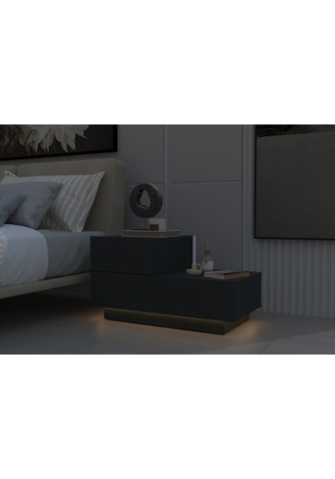 Kayra Kmd002 Led Işıklı Komodin 2 Çekmeceli Modern Tasarım Antrasit