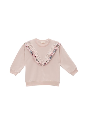 Mininio Kız Bebek Fırfır Detaylı Sweatshirt - Pembe Pembe