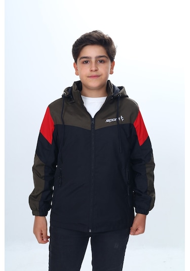 Toontoy Erkek Çocuk Sport Baskılı Kapüşonlu Yağmurluk Siyah