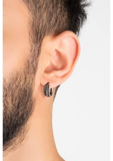 Minimal Tasarım Erkek Çelik Küpe Gri