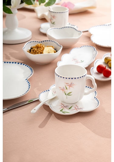 Emsan Lilium Porselen 32 Parça 6 Kişilik Kahvaltı / Servis Takımı Beyaz