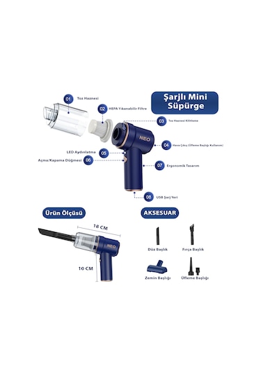 Neo Teknoloji LT-117 Kablosuz Mini Şarjlı ve Dikey Süpürge