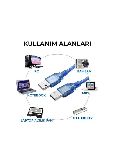 30cm - Usb 2.0 Erkek Erkek Kablo - Iki Ucu Usb Kısa Kablo
