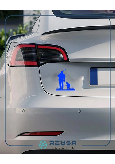 Avcı Ve Av Köpeği Araba Sticker 17x17 Cm Mavi