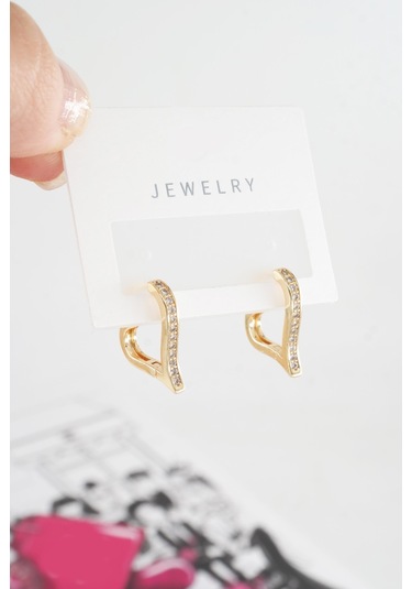 Byzeynaaksesuar Kadın Özel Tasarım Zirkon Taşlı 2'li Minimal Küpe 0005 Çok Renkli