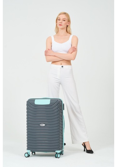 Keo-plus Gri-turkuaz Orta Boy Silikon Kırılmaz Pp Valiz Siyah