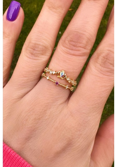 Altın Kaplama Ayarlanabilir Çift Sıra Hologram Yüzük Gold