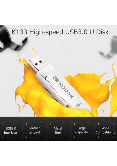 Kodak K133 128g U Disk Metal Taşınabilir Usb Flash Sürücü Su Geçirmez Mini Bellek Çubuğu Araba Kalem Sürücüleri Flashdisk Usb3.0 Gümüş Askılı