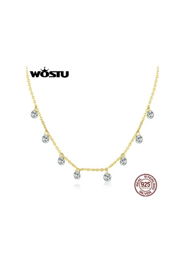 Wostu Otantik 925 Ayar Gümüş Küçük Zirkon Kolye Basit Tasarım Kolye Rose Gold