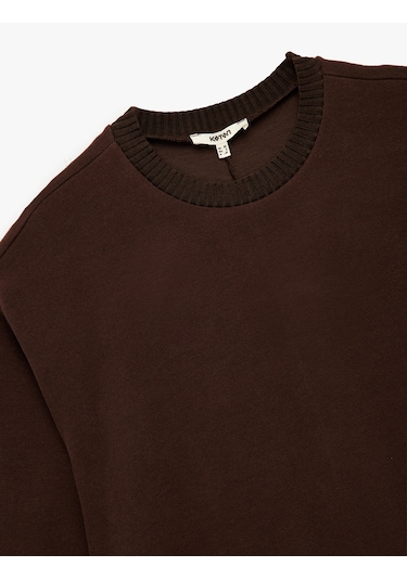 Koton Uzun Kollu Bisiklet Yaka Basic Sweatshirt Kahverengi 6wak10092ek Kahve