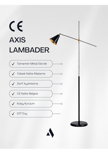 Axis Metal Lambader Minimalist & Ayarlanabilir Gold Siyah