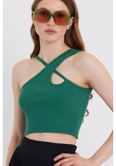 Quhox Kadın Askılı Crop Kaşkorse Yeşil