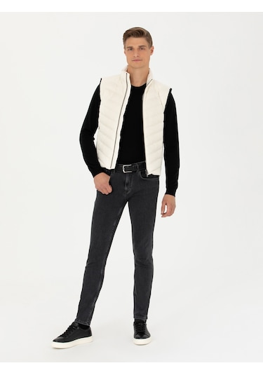 Cacharel Ekru Slim Fit İnce Kapitone Mont Yelek Bej