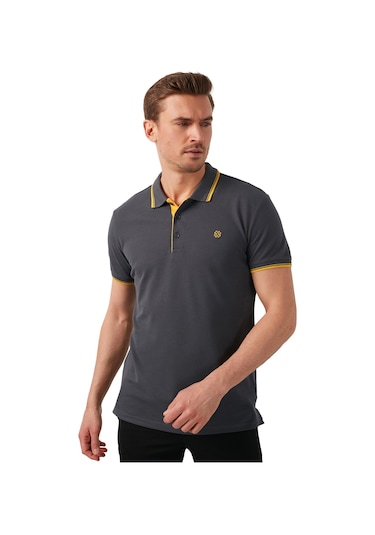 Buratti % 100 Pamuk Düğmeli Regular Fit Erkek Polo Yaka T Shirt 5902118 Antrasit