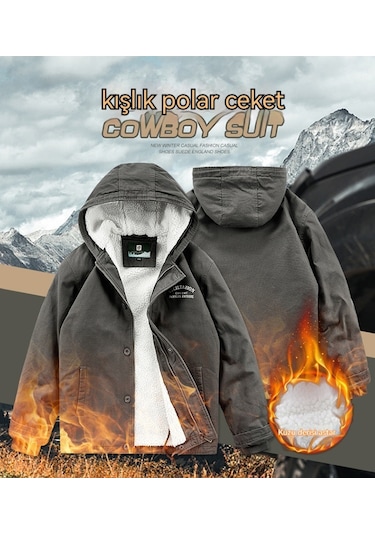 Ikkb Kışlık Erkek Gündelik Kalınlaşmış Sıcak Kapüşonlu Ceket Kaban Siyah