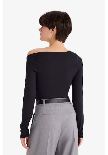 Defacto Slim Fit Dar Kesim Tek Omuzlu Uzun Kollu Body G5965ax25wnbk81 Siyah-bk81