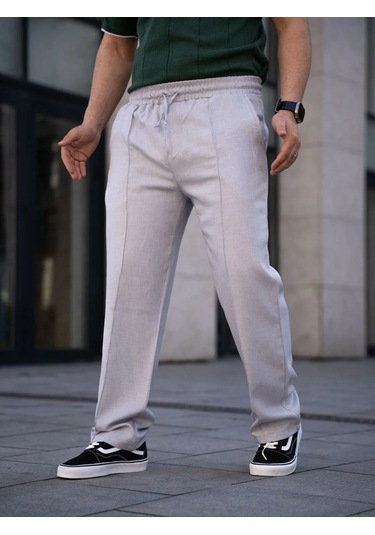 Erkek Keten Cepli Çıma Dikişli Jogger Buggy Pantalon Rahat Kalıp - Gri Gri