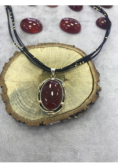 Akik Taşlı Gümüş Kolye 925 Ayar