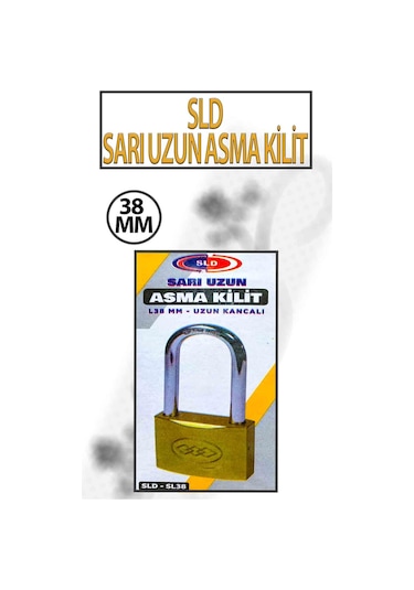 Uzun Tip Kancalı Sarı Asma Kilit 38 Mm 3 Anahtarlı