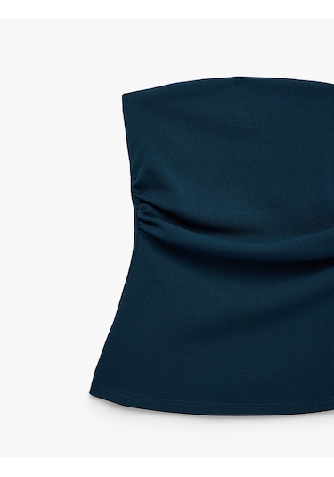 Koton Slim Fit Drape Detaylı Straplez Top Lacivert 6sak10192ek