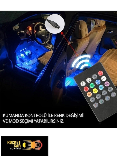 Oto Araç Içi Ayak Altı Led Aydınlatma 12 led Kumandalı Oto Şerit