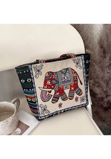 Ganzhoushop Vintage Tote Suntek Stil Kadın Günlük Kullanım F-kırmızı-fil Çanta Wu Çok Renkli